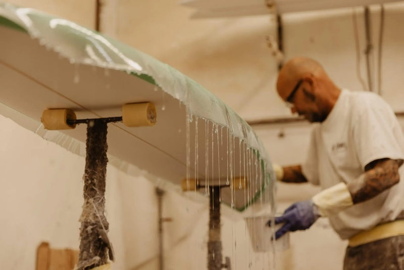 Applying a hot coat on the production floor at PureGlass, Costa Mesa